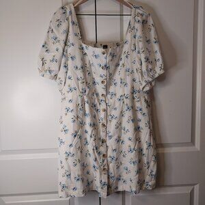 Puff-Sleeve Linen-Blend Mini Dress